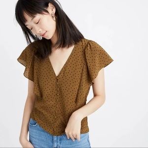 silk carmelina flutter-sleeve top in polka dot
